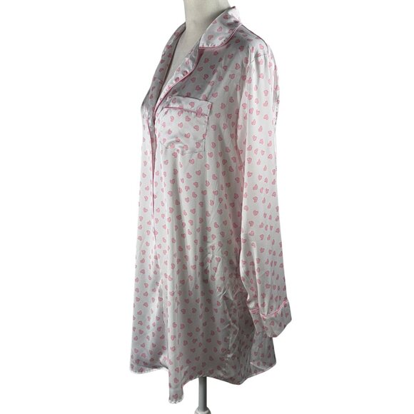 TABITHA WEBB Sleepwear  Silky White & Pink Heart Print Sleep Shirt Size … - Picture 2 of 7